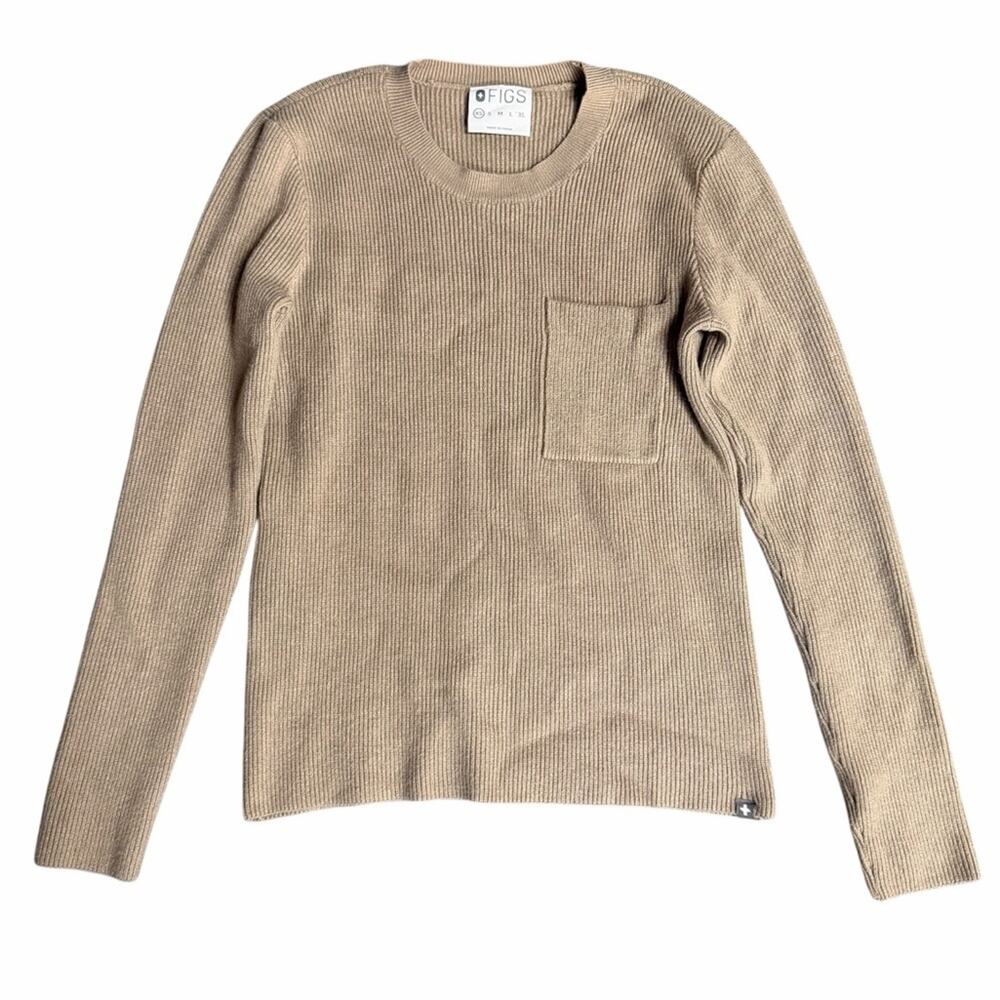 FIGS Womens Tan Ribbed Scrub Sweater Size XS